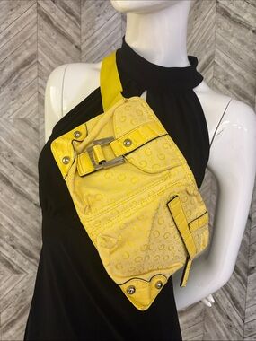 Guess Yellow Signature Monogram Crossbody Sling belt bag- Y2K